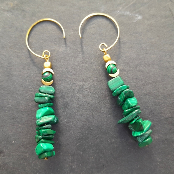 Hand Crafted Jewelry - SOLD! Malachite Moon Stack Earrings - Handmade